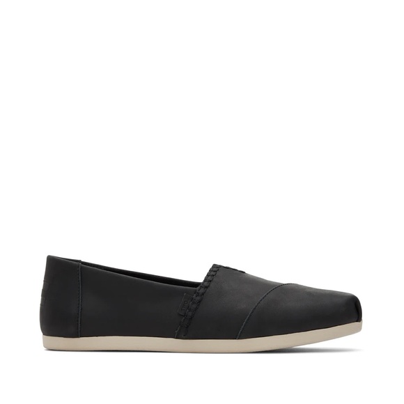 TOMS Alpargata Black Leather Slip-Ons Women’s Flats size 8. Used. - Picture 1 of 1